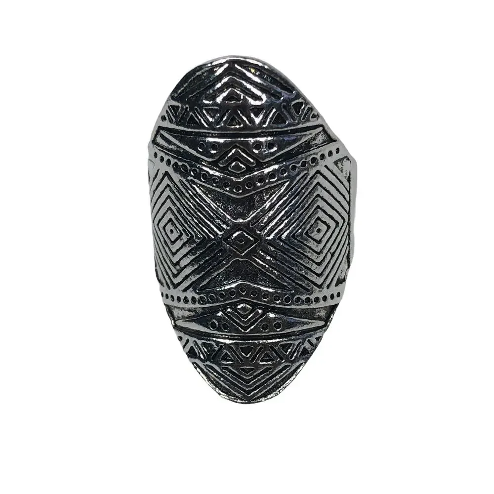 Long Boho Silver Ring - Size 9.5
